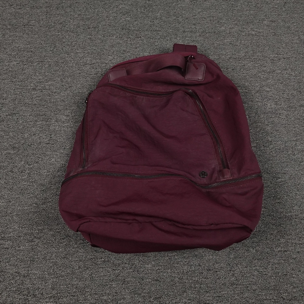 Lululemon Backpack Unisex Medium Burgundy Nylon Zip Pockets Casual Travel Bag